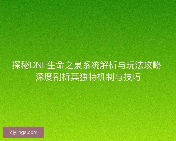 探秘DNF生命之泉系统解析与玩法攻略 深度剖析其独特机制与技巧