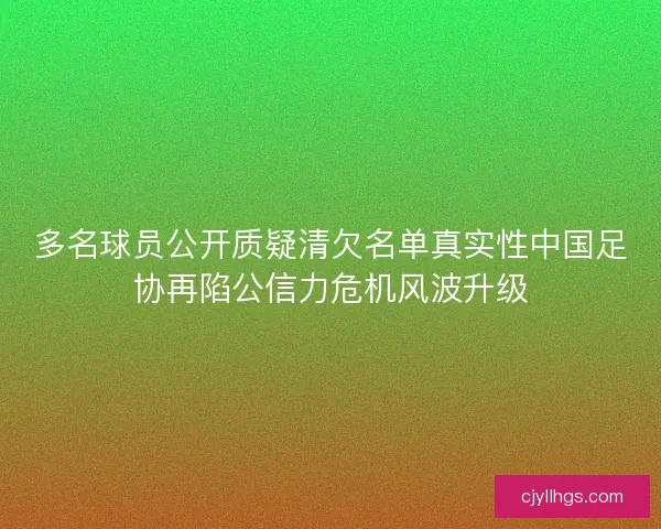 多名球员公开质疑清欠名单真实性中国足协再陷公信力危机风波升级