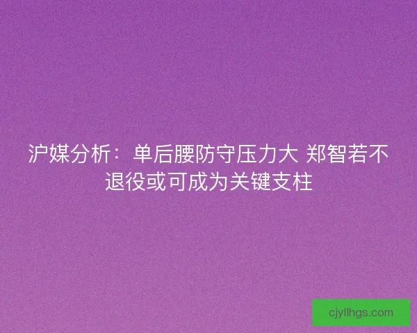 沪媒分析：单后腰防守压力大 郑智若不退役或可成为关键支柱