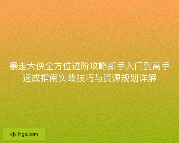 暴走大侠全方位进阶攻略新手入门到高手速成指南实战技巧与资源规划详解