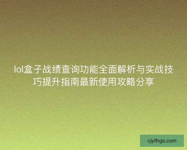 lol盒子战绩查询功能全面解析与实战技巧提升指南最新使用攻略分享